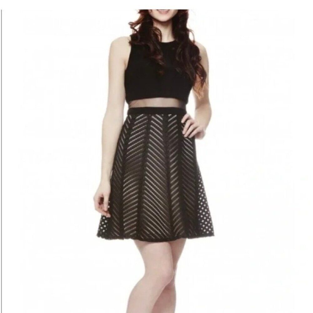 Betsy & Adam Black Mesh Waist Illusion A Line Sleeveless Dress Size 2